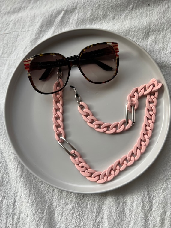 Pink Acrylic Glasses Chain: Silver Metal Eyeglass Holder