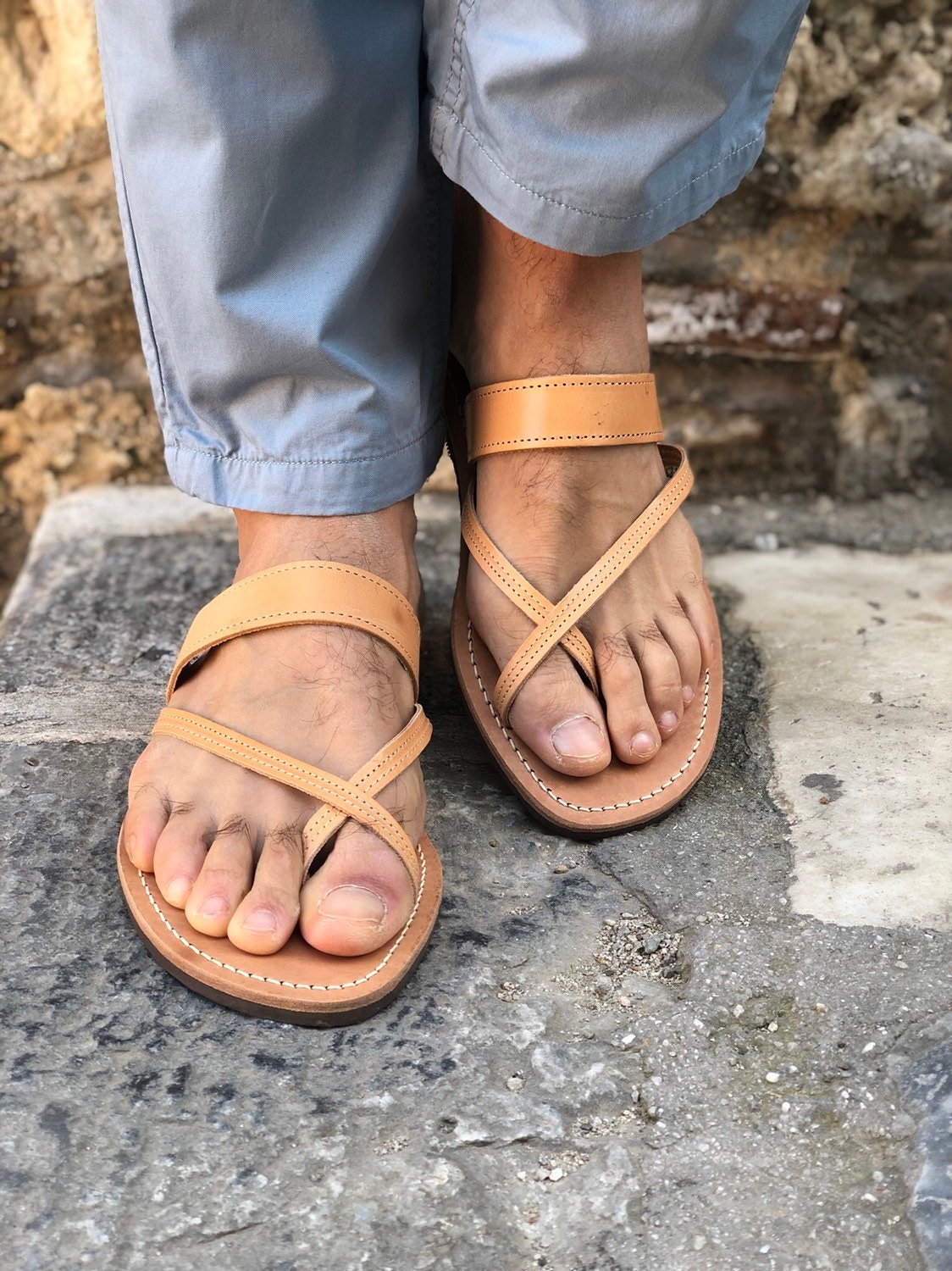 Handmade Leather Sandals Men, Greek Summer Shoes, Mens Beach  display picture 2