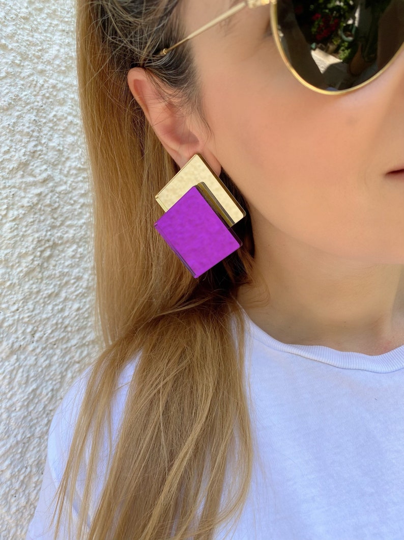 Geometric Earrings Rectangular Earrings Modern Earrings Gift for Her. Non Pierced Earrings Clip On Earrings