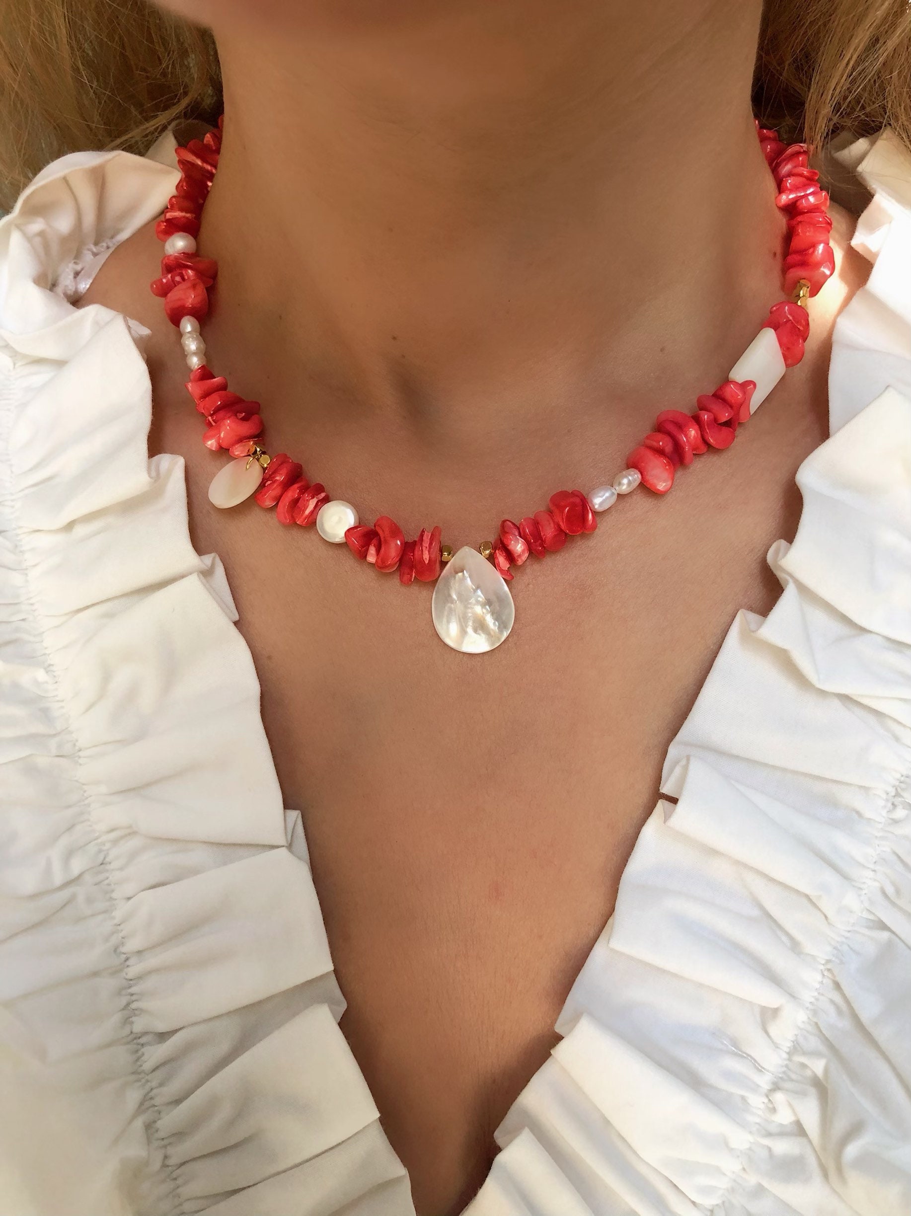 Adjustable Beach Necklace Beaded Neckalce Coral Necklace Etsy