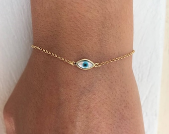 Tiny Evil Eye Bracelet, Minimal Bracelet, Evil Eye Bracelet, Evil Eye Charm, Protection Bracelet, Made from Sterling SIlver 925.
