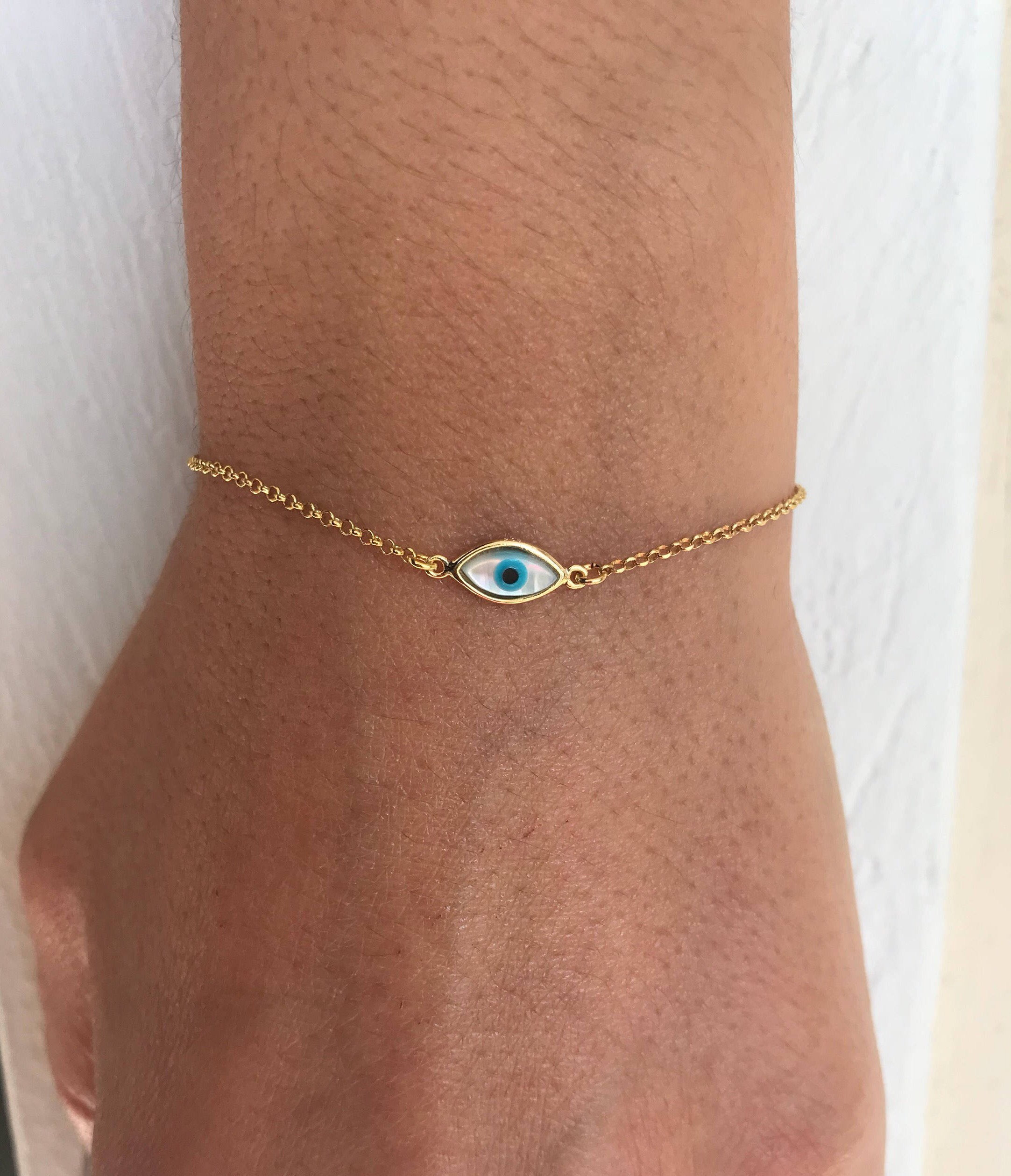 Tiny Evil Eye Bracelet, Minimal Bracelet, Evil Eye Bracelet, Evil Eye…