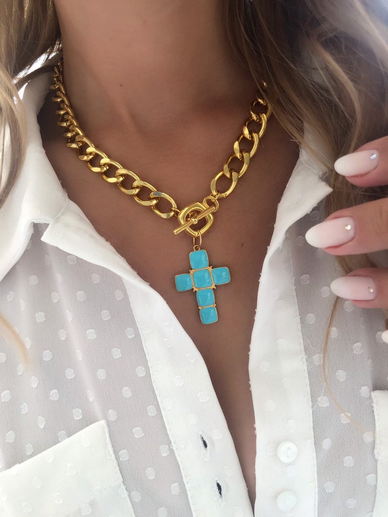 Gold Cross Necklace, Gold Chain, Cross Necklace, Cross Jewelry, Made in Greece. image 3