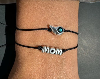 Silver Mom Bracelet, Mother Bracelet, Evil Eye Bracelet, Protection Bracelet, Mother's Day Gift, Gift for Her, Made in Greece.
