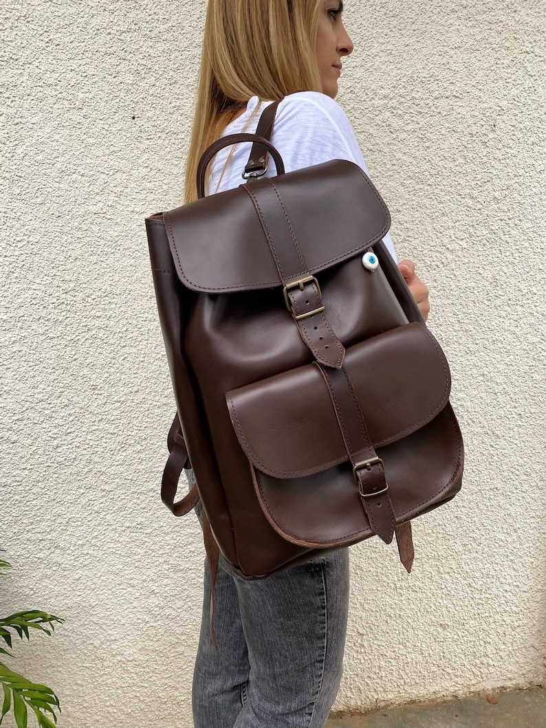 Extra Large Leather Backpack, Unisex Leather Bag, Backpack Purse, Travel Bag, Christmas Gift, Made from Real Cowleather in Greece. image 9