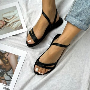 Ledersandalen Griechisch, Frauen Sandalen, schwarze Sandalen, Sommerschuhe, Geschenk für sie, hergestellt aus 100% echtem Leder.