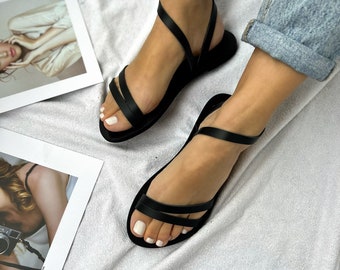 Ledersandalen Griechisch, Frauen Sandalen, schwarze Sandalen, Sommerschuhe, Geschenk für sie, hergestellt aus 100% echtem Leder.