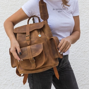 Leather Backpack, Women&#39;s Backpack, Leather Rucksack, College Bag, Travel Bag, Gift for Her, Made in Greece from Full Grain Leather, LARGE.