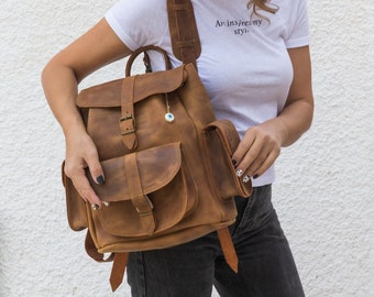 Leather Backpack, Women's Backpack, Leather Rucksack, College Bag, Travel Bag, Gift for Her, Made in Greece from Full Grain Leather, LARGE.