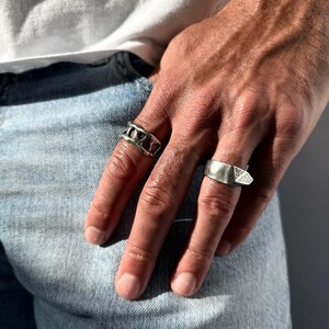 Silverringar, Handgjorda herrringset, Brutalistisk silverring, Justerbara Statement-smycken, av Christina Christi