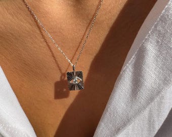 Mystic Jewels Collana In Argento Sterling 925 Con Ciondolo Occhio Turco E Zirconia Cubica – Catena Regolabile 40-45cm