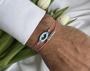 Red Bracelet, Cord March Bracelet Set, Friendship Bracelet, Greek Bracelet, Evil Eye Bracelet, Gift fot Her.