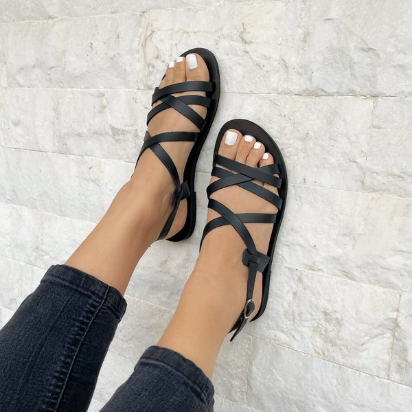 Black Leather Sandals Women, Summer Sandals, Strappy Sandals, Gladiator Sandals, Greek Sandals, Summer Shoes, Gift for Her, Made in Greece.