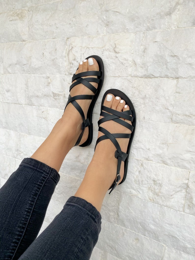 Black Leather Sandals Women Summer Sandals Strappy Sandals - Etsy