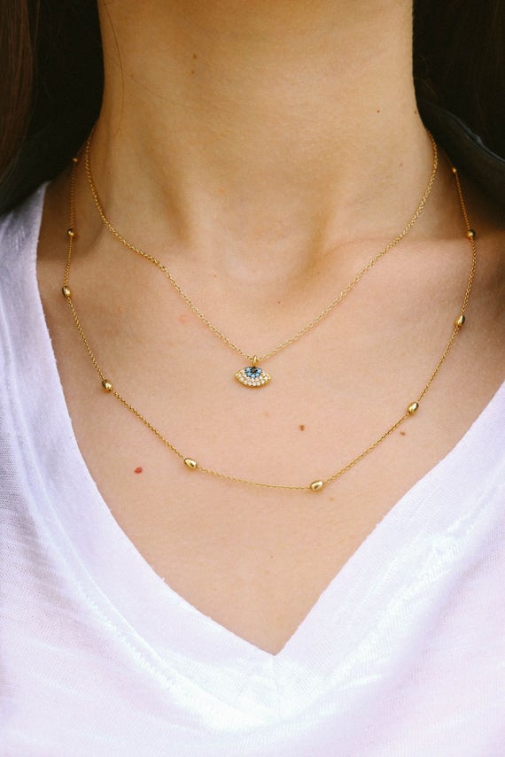Tiny Evil Eye Necklace Gold Chain Necklace Gift for Her | Etsy