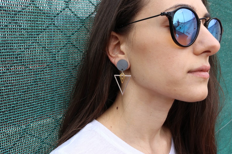 Triangle Earrings, Geometric Earrings, Clip On Earrings, Geometric Jewelry, Simple Dainty Everyday Earrings, Gift for Her, Made in Greece. image 7