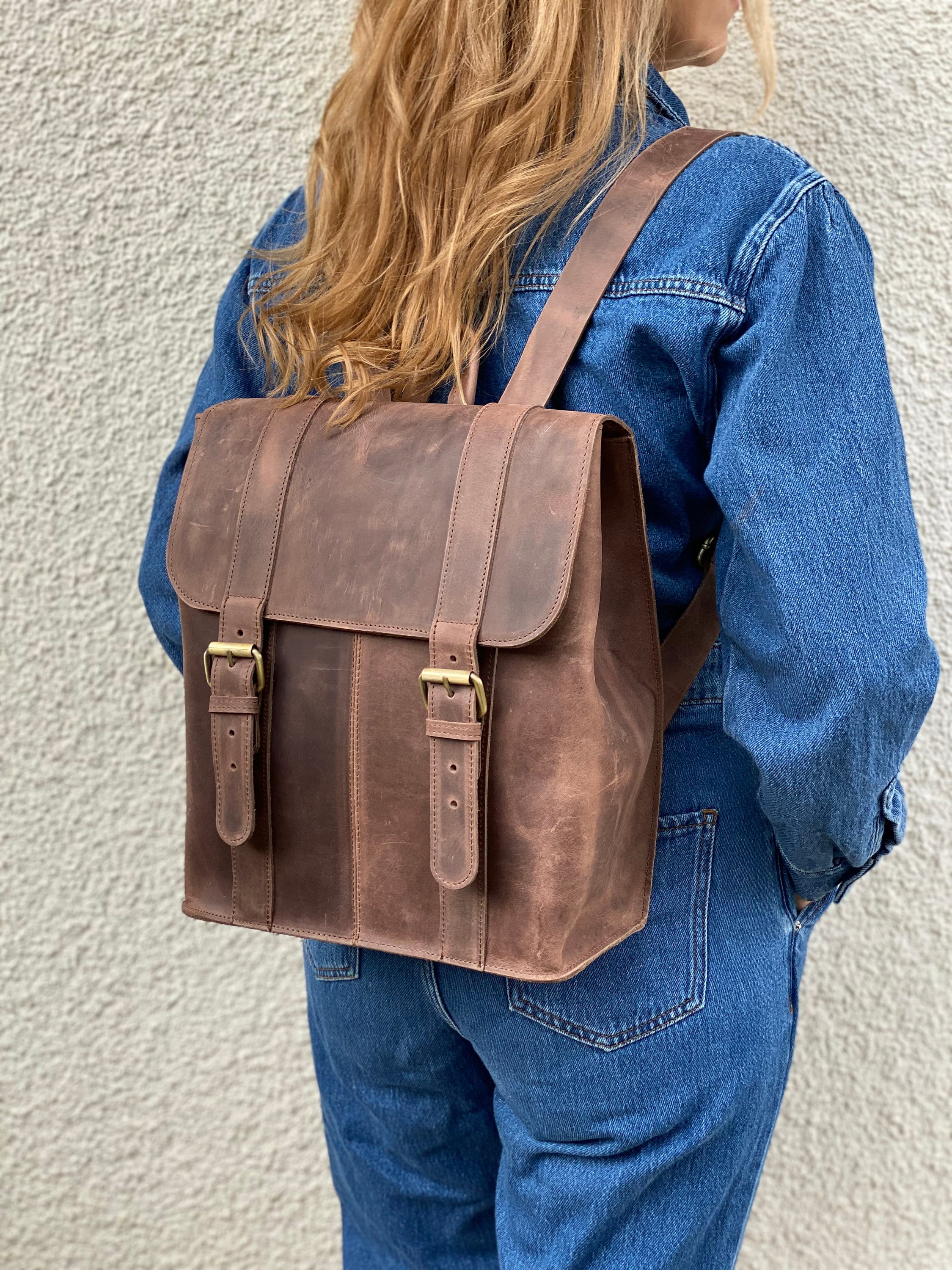 Deep Brown Leather Backpack Purse Women Backpack Brown Etsy