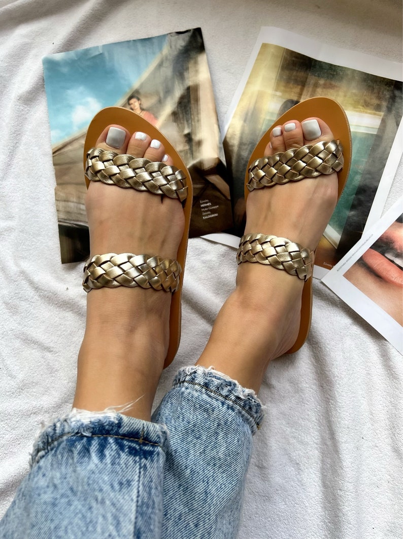 Greek Sandals, Leather Sandals Women, Flat Sandals, Slide Sandals, Handmade Sandals, Summer Shoes, Gift for Her, Made in Greece. image 4