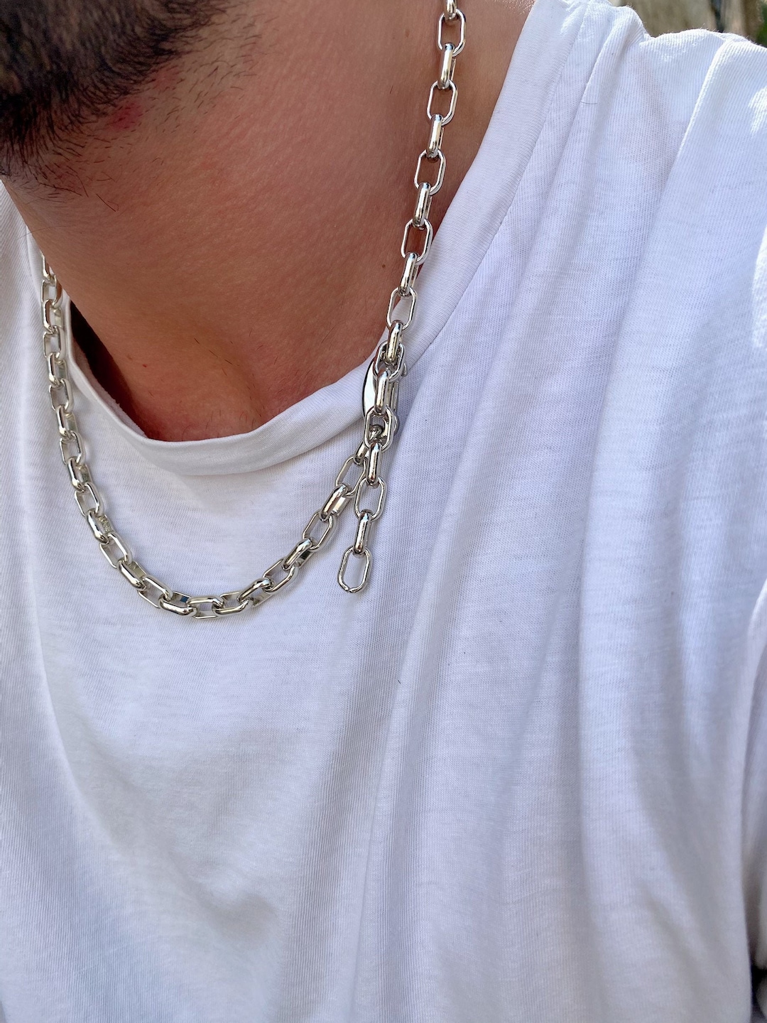 Silver Chain Necklace Men, Simple Chain Necklace, Silver Necklace