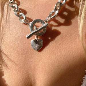 Collar de corazón de cadena de plata, cadena gruesa, collar de mujer, collar de plata, regalo para ella, hecho de acero inoxidable. imagen 5