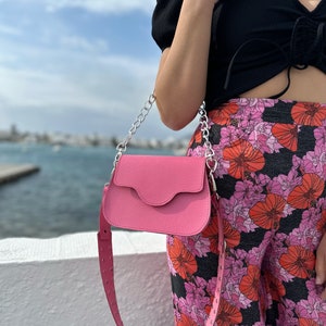 Women Leather Bag, Pink Leather Shoulder Bag, Small Leather Bag, Tiny Bag, Gift for Her, Made from Full Grain Leather - Bubblegum