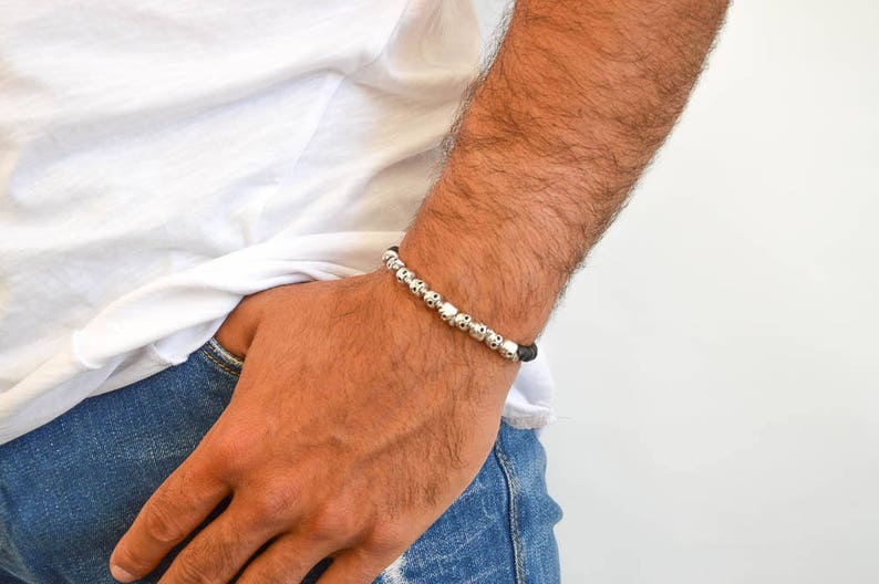 Men Bracelet, Silver Head Skull Bracelet, Beaded Bracelet, Men Jewelry, Gift for Him, Made in Greece, by Christina Christi. image 2