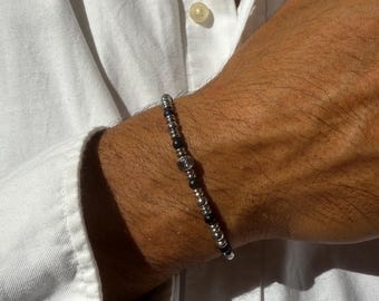 Silver Bracelet, Beaded Bracelet Men, Minimalist Bracelet, Stainless Steel Bracelet, Mens Jewelry, Gift for him.