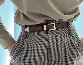 Cinturón fino de cuero, hebillas para cinturón de mujer, cinturón fino, cinturón minimalista, hecho en Grecia.