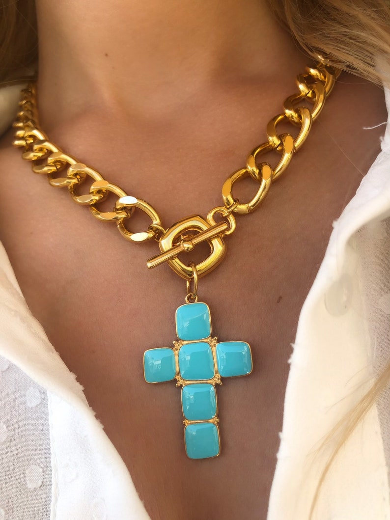Gold Cross Necklace Gold Chain Cross Necklace Cross Etsy