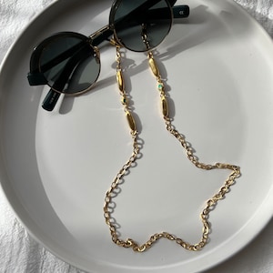 Gold Stainless Steel Sunglasses Chain: Enamel Bead Glasses Lanyard
