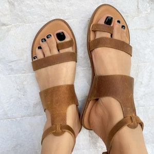 Slingback Leather Sandals, Waxed Brown Sandals, Gladiator Sandals, Handmade Greek Summer Shoes Brown