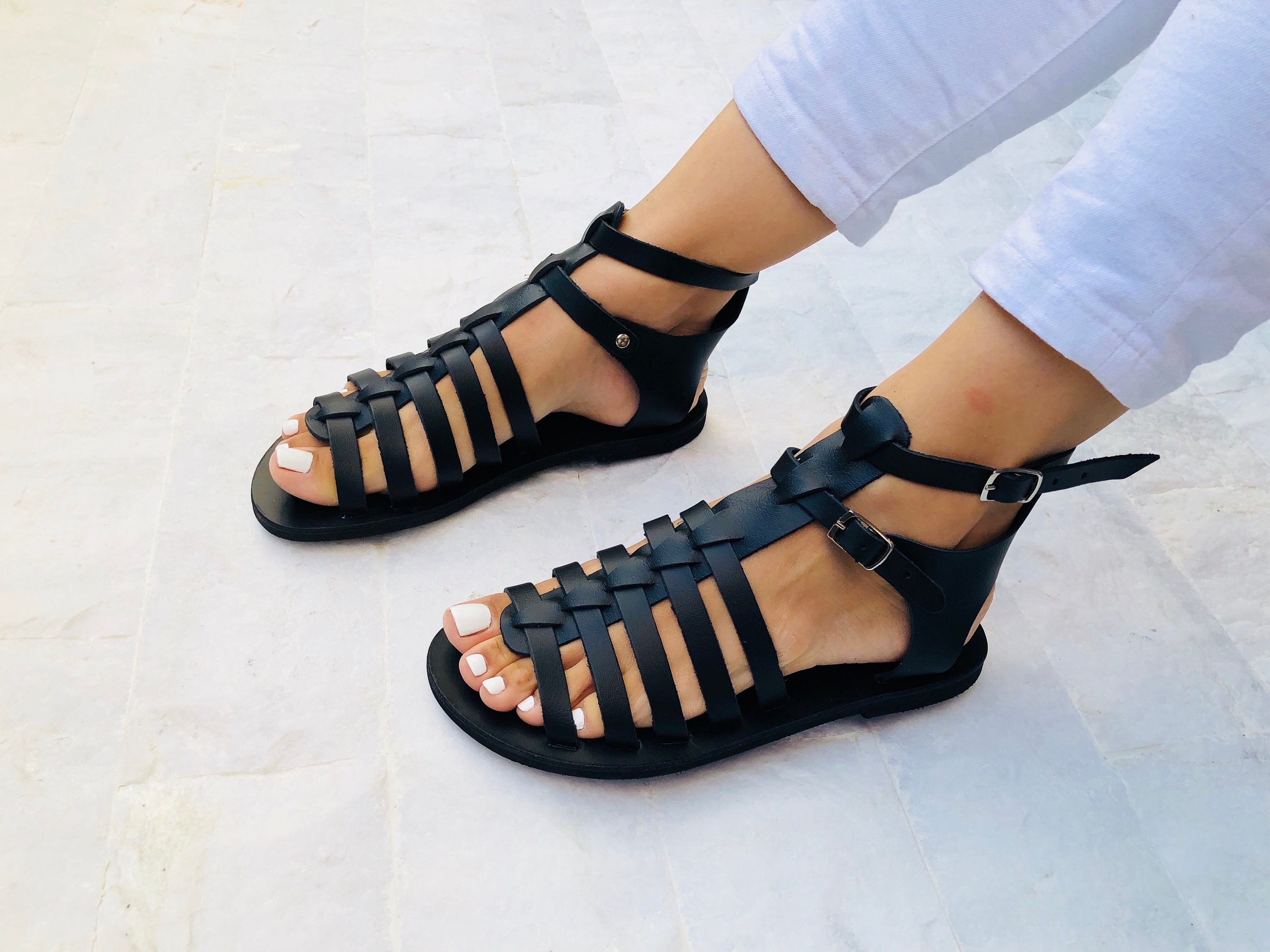 Gladiator Leather Sandals Greek Sandals Black Sandals Summer