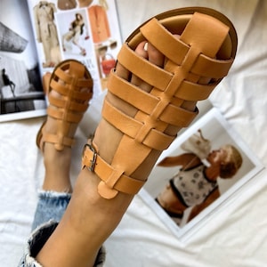 Gladiator Sandals Women, Leather Sandals, Greek Sandals, Brown Sandals, Gift for Her, Made from 100% Genuine Leather.