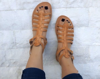 Greek Leather Sandals, Gladiator Sandals, Brown Sandals, Summer Shoes, Made from 100% Genuine Leather.