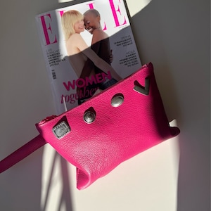 Bolso de mano para uso diario, bolso de mano de cuero para mujer, neceser, monedero pequeño, regalo para ella, elaborado con cuero de grano completo - Fuchsia n Tiny