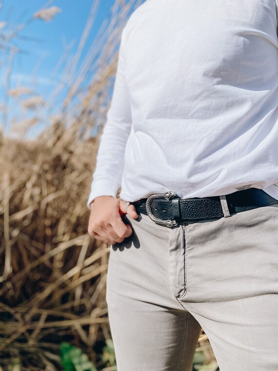 Black Leather Belt Handmade Belt Men 