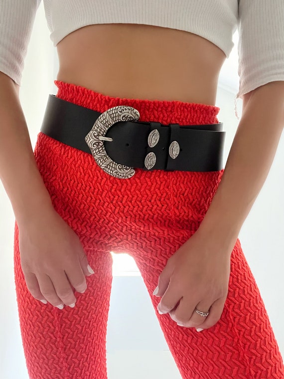 Wide Leather Belt Black Waist Belt Wide 