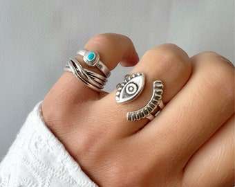 Silver Rings, Women Rings, Thin Rings, Handmade Rings, Evil Eye Ring, Evil Eye Jewelry, Gift for Her, Made in Greece.