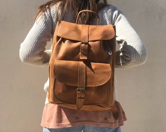 Leder Rucksack, Damenrucksack, Leder Rucksack Frauen, Bürotasche, Reisetasche, Made in Griechenland aus Vollrindleder, LARGE.