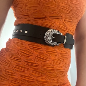Black Leather Belt, Wide Belt, Women Leather Belt, Boho Belt Buckles, Handmade Belt, Studs Belt, Gift for Her, Made in Greece - Wild Eagle