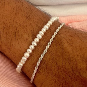 Zoetwaterparelsarmband, herenarmband, zilveren kettingarmband, zilveren armband, parelkralen, cadeau voor mannen, gemaakt van sterlingzilver 925