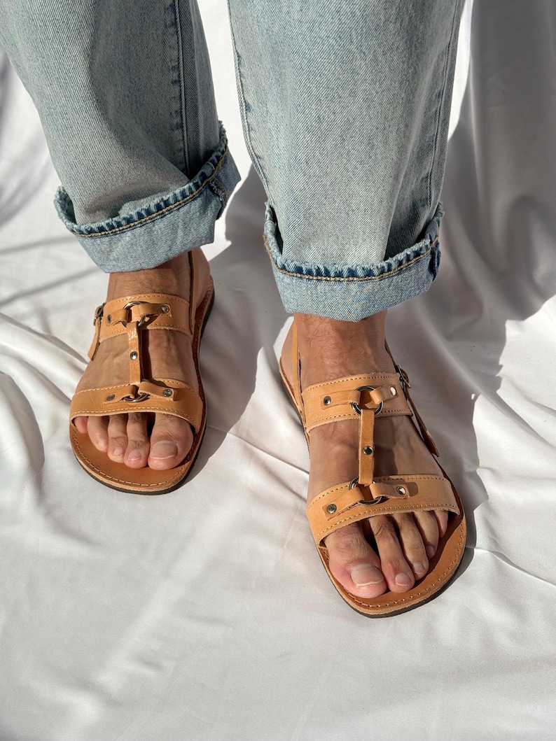 Sandalias para hombre, sandalias griegas para hombre, sandalias de cuero con tira trasera, zapatos de verano para hombre, hechos a mano en Grecia, regalo para él. imagen 7