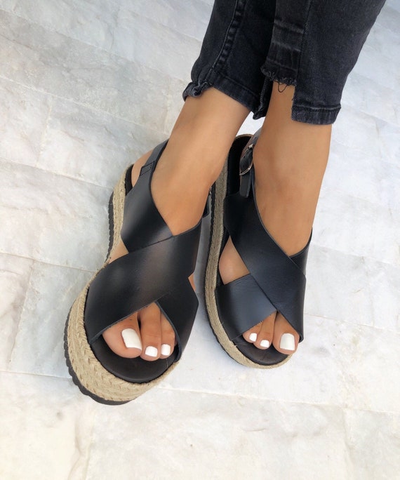 Black Leather Sandals Women Summer Shoes Handmade Sandals | Etsy