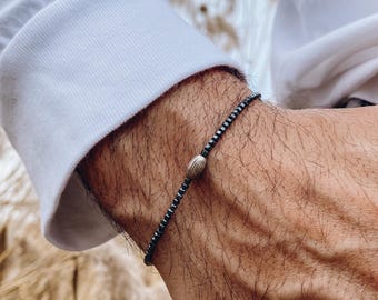 Men's Bracelet, Hematite Bracelet, Beads Bracelet, Men Jewelry, Minimalist Bracelet, Silver Accent Bracelet,