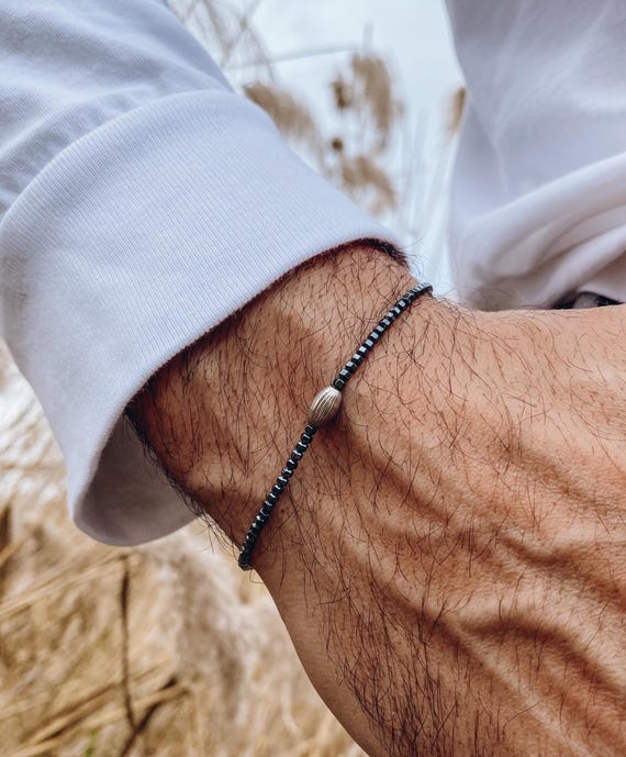 メンズブレスレット、ヘマタイトビーズブレスレット、メンズジュエリー