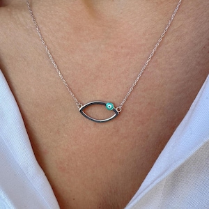 Silver Evil Eye Necklace, Protection Necklace, Silver Necklace, Minimalist Chain Necklace, Gift for Her, Made from Sterling SIlver 925.