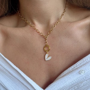 Gold Chunky Chain Heart Necklace, Chunky Necklace, Heart Necklace, Gold Necklace, Gift for Her, Made from Stainless Steel.