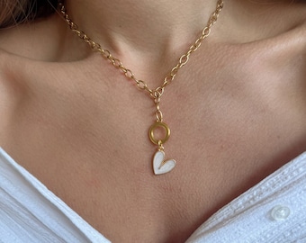 Gouden ketting, hartketting, dikke ketting, roestvrijstalen ketting, harthanger, liefdessieraden.