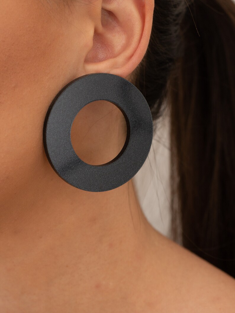 Black Hoop Earrings Boho Earrings Large Hoops Studs Etsy