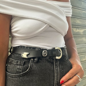 Women Leather Belt, Thin Belt, Black Leather Belt, Silver Buckles, Gift for Her, Made in Greece - Day n Night